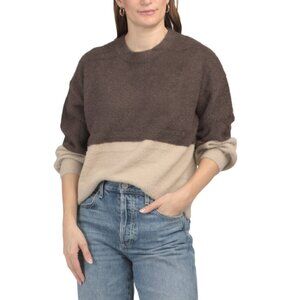 THEO & SPENCE Brown Feathered Two Tone Crew Neck Sweater